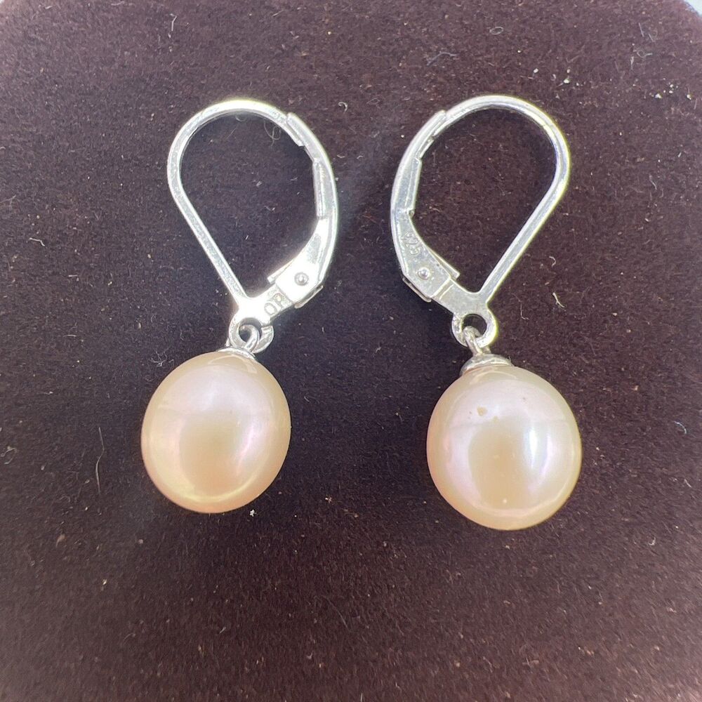 Honora Pearl Earrings Sterling Silver Peachy Pink Dangle Wire Modern New